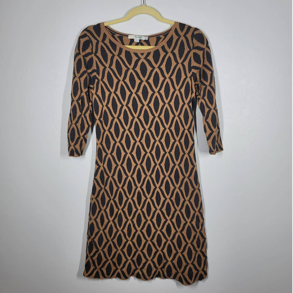 Boden Knit Tunic Sheath Dress Size 8 Geometric Printed 3/4 Sleeve Boat Neck - Picture 2 of 6